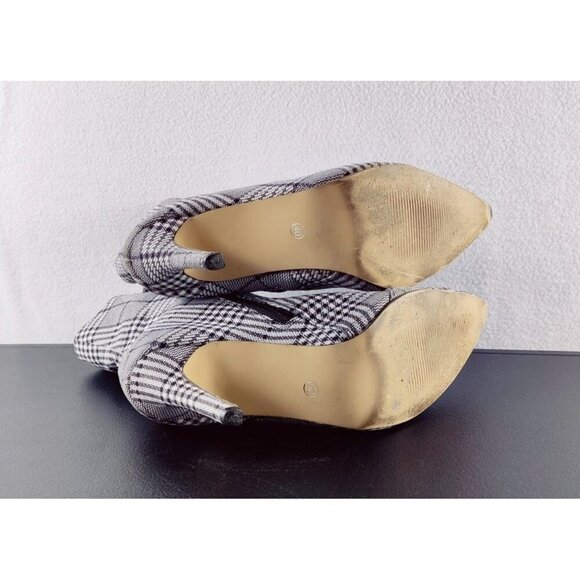 Ankle Boot Black White Plaid Pointed Toe Stiletto Heel 40 Zipper Career - Picture 9 of 13